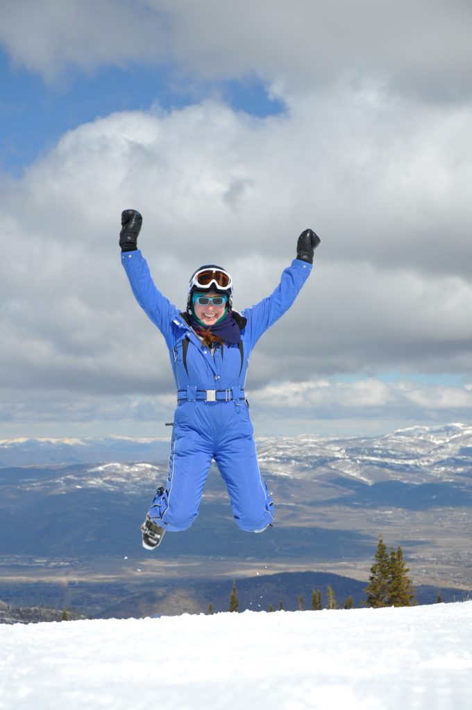 Lisa Niver jumping for joy at Park City, Utah.