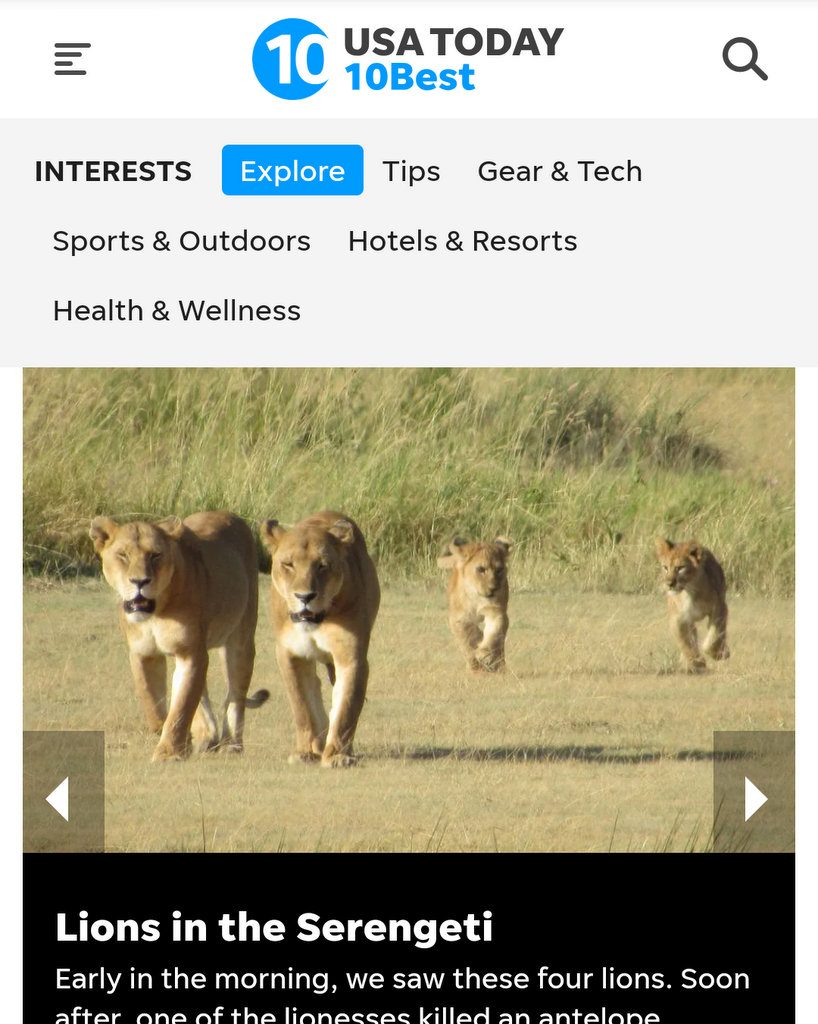 USA Today 10best Niver A&K African safari