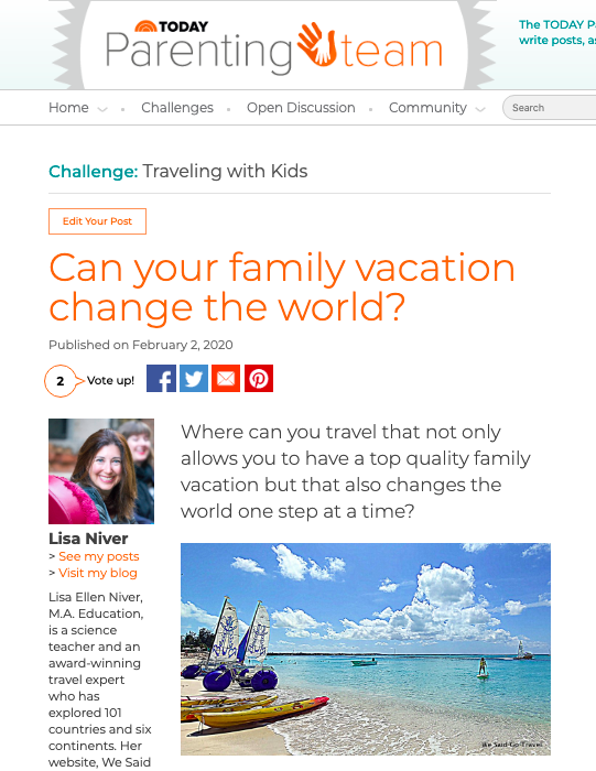 Lisa Niver's article on Beaches Resorts in TODAY.com